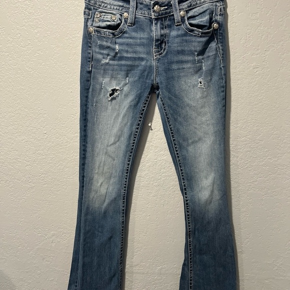 Miss Me Jeans Womens Signature Boot  Cut Distressed Medium Faded Sz 27 - Picture 2 of 6
